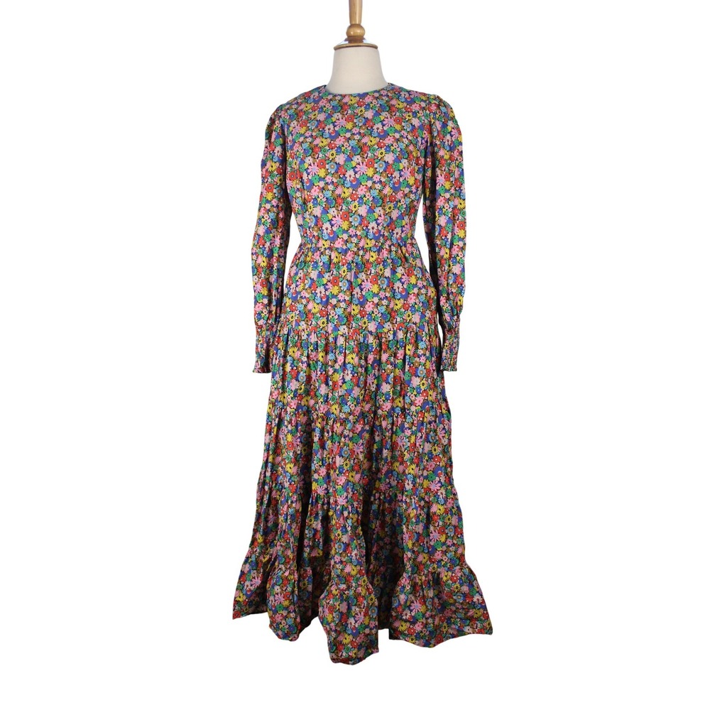 Boden Ditsy Floral Tiered Maxi Dress Long Sleeve Zip Back Womens 4